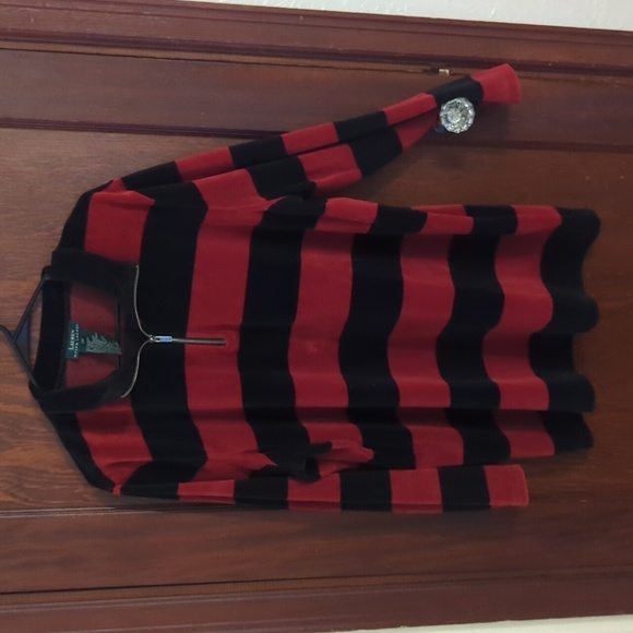 Lauren Ralph Lauren Red & Black Fleece Stripe Quarter Zip Size 2X - Picture 1 of 7